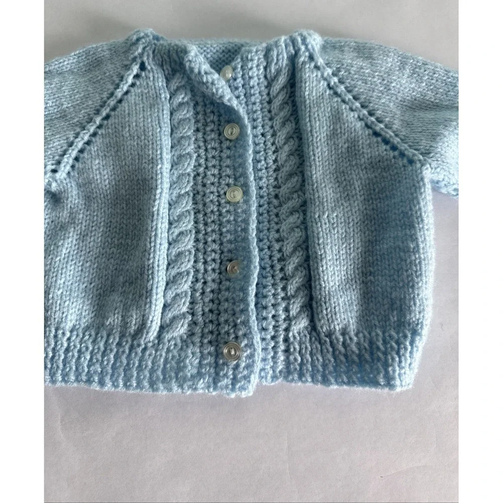 Baby Knit Sweater Handmade Blue Details baby photos 6-9 month baptism shower gif